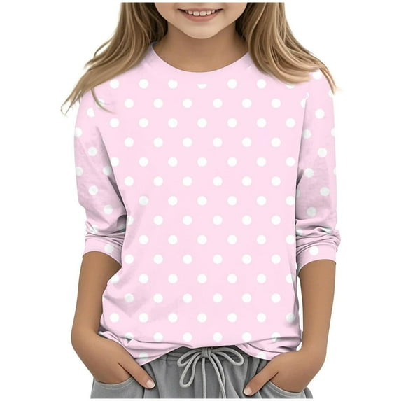 fatyb Boys Girls Casual Tops Print 3/4 Sleeve Blouses Pullover Solid Color T-Shirts for Kids 3-12 Years
