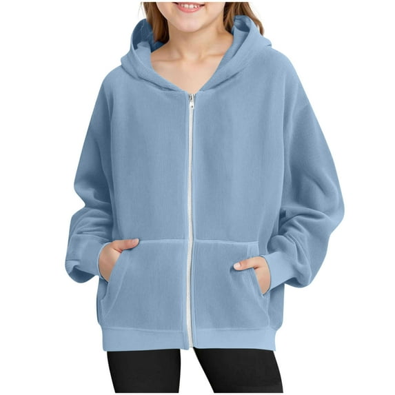fatyb Boys Girls Corduroy Hoodies Zip up Hooded Sweatshirts Long Sleeve Kids Warm Jacket with Pockets