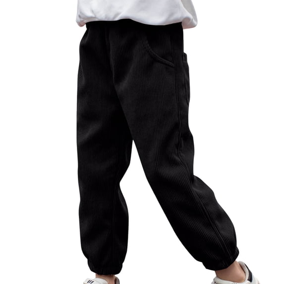 fatyb Boys Girls Corduroy Pants High Waist Jogger Pants Elastic Bottom Casual Sweatpants with Pockets