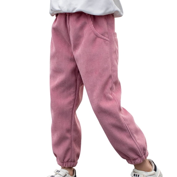 fatyb Boys Girls Corduroy Pants High Waist Jogger Pants Elastic Bottom Casual Sweatpants with Pockets