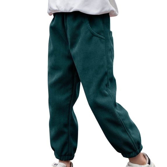 fatyb Boys Girls Corduroy Pants High Waist Jogger Pants Elastic Bottom Casual Sweatpants with Pockets
