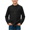 thumbnail image 1 of fatyb Boys Girls Cotton Linen Tops Long Sleeve Button up Pullover Shirts Casual Plain Lightweight Tee, 1 of 6