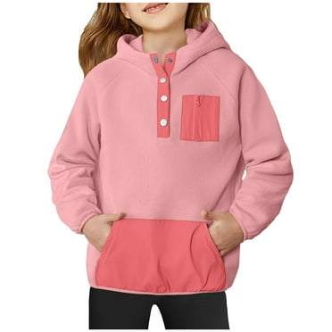 fatyb Boys Girls Fleece Hoodies Sherpa Pullover Button Sweatshirts Long Sleeve Fuzzy Tops with Pockets