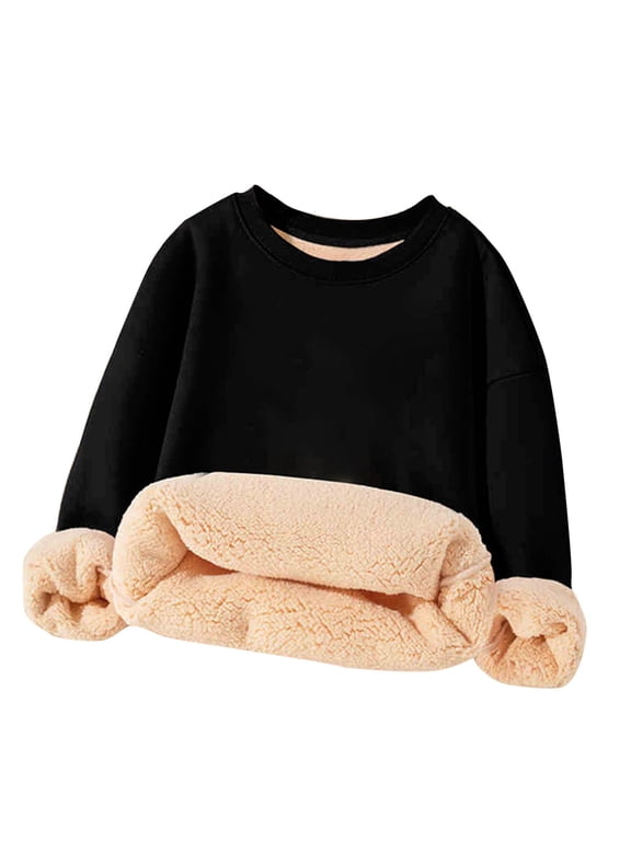 Boys Girls Fleece Lined Crewneck Sweatshirts Long Sleeve Thick Pullover Kids Fall Winter Clothes