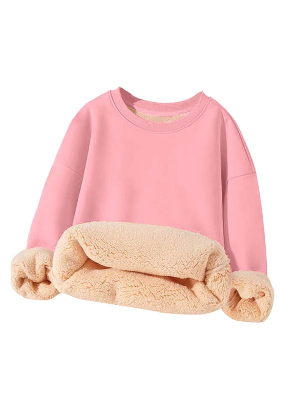 Boys Girls Fleece Lined Crewneck Sweatshirts Long Sleeve Thick Pullover Kids Fall Winter Clothes