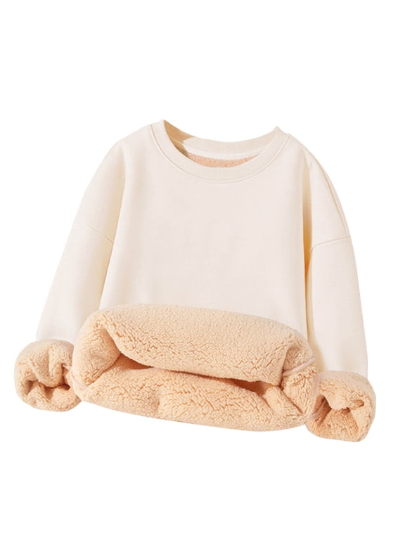 Boys Girls Fleece Lined Crewneck Sweatshirts Long Sleeve Thick Pullover Kids Fall Winter Clothes