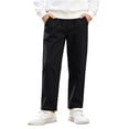 thumbnail image 1 of fatyb Boys Girls Fleece Lined Pants Elastic Waist Warm School Uniform Pants Straight Leg Thermal Trousers, 1 of 7
