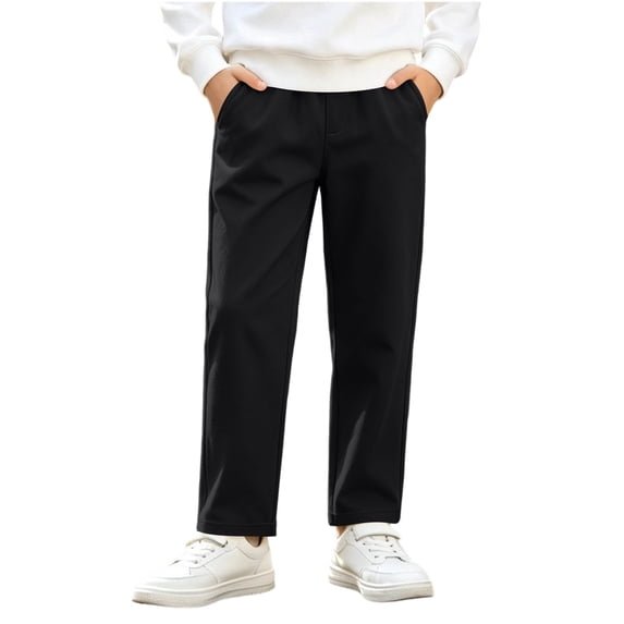 fatyb Boys Girls Fleece Lined Pants Elastic Waist Warm School Uniform Pants Straight Leg Thermal Trousers