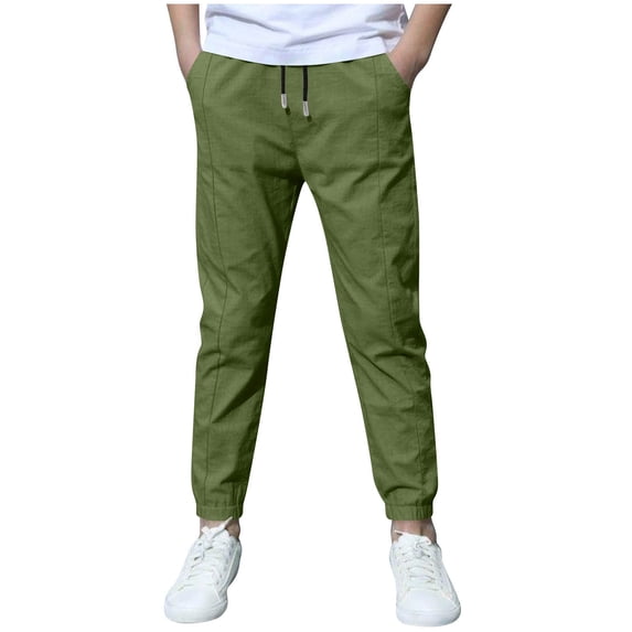 fatyb Boys Girls Fleece Lined Pants Kids Straight Leg Warm Pull on School Uniform Pants with Pockets