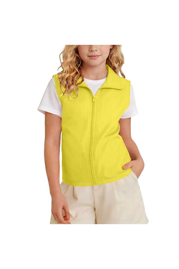Boys Girls Full Zip Tank Tops Sleeveless Casual Jacket Solid Color Kids Summer Outwear with Pockets