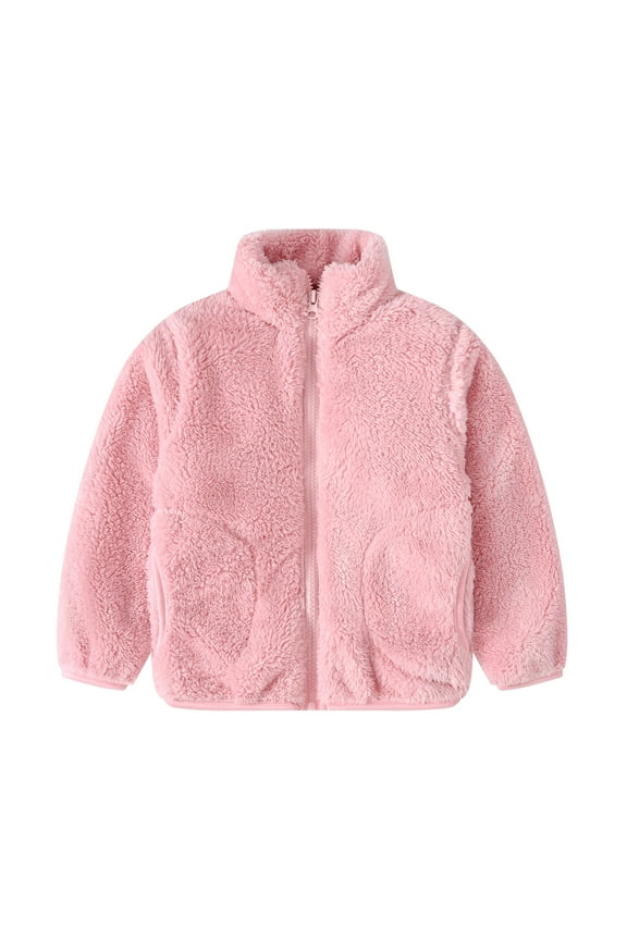 Boys Girls Fuzzy Jacket Stand Collar Fleece Coat with Pockets Full Zip Sherpa Outerwear for Kids