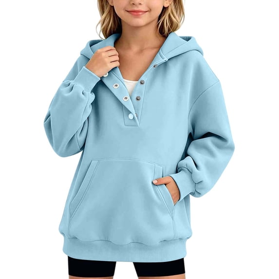 fatyb Boys Girls Half Button Hoodies with Pocket Casual Long Sleeve Pullover Hooded Sweatshirt for Kids