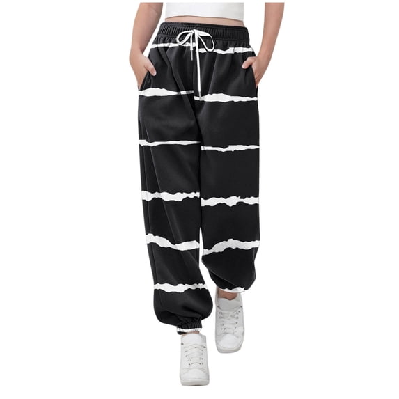 fatyb Boys Girls Joggers Striped Elastic Waist Sweatpants Casual Drawstring Kids Pocket Pull on Trousers