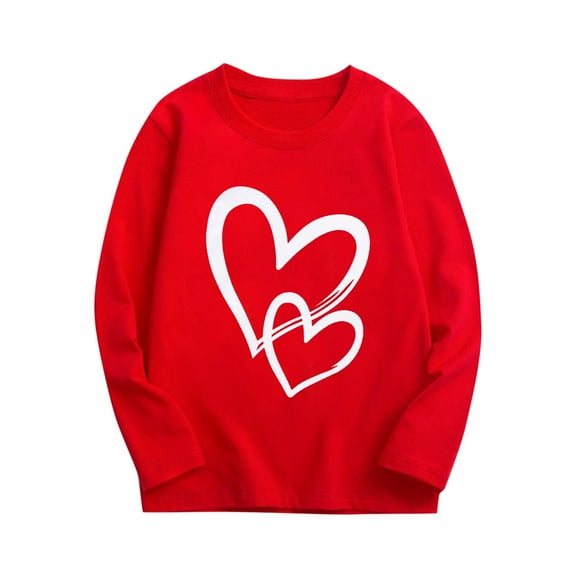 fatyb Boys Girls Long Sleeve Cotton Tops Heart Printed Pullover T-Shirts Kids Casual Crewneck Blouses