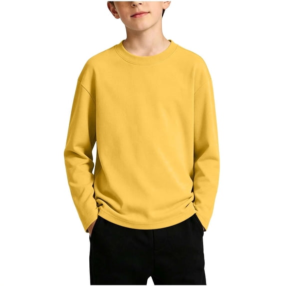 fatyb Boys Girls Long Sleeve Shirts Crewneck Cotton Tee Casual Plain Basic Tops Lightweight T-Shirts