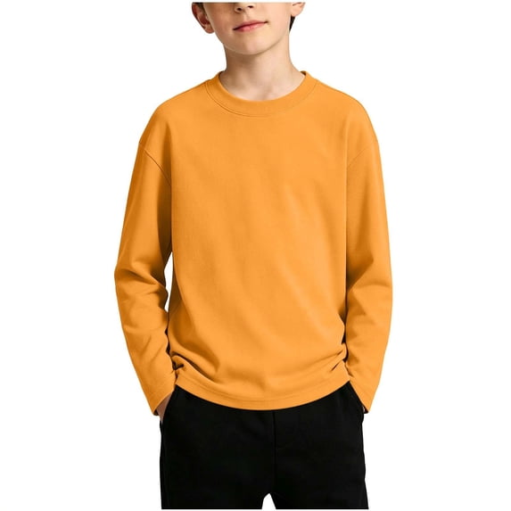 fatyb Boys Girls Long Sleeve Shirts Crewneck Cotton Tee Casual Plain Basic Tops Lightweight T-Shirts