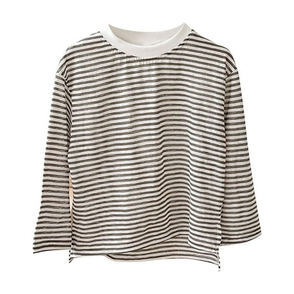 fatyb Boys Girls Long Sleeve T Shirts Striped Crewneck Summer Tops Cotton Loose Kids Casual Tee Blouses