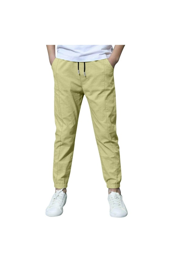 Boys Girls Pants Drawstring School Uniform Pants for Kids Lightweight Casual Joggers with Pockets