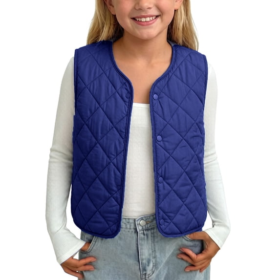fatyb Boys Girls Puffer Vest Button up Sleeveless Quilted Jackets Kids Fall Winter Thermal Outerwear