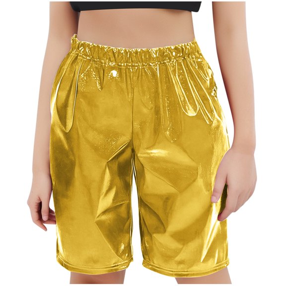 fatyb Boys Girls Shiny Shorts Casual Knee Length Glitter Shorts Sparkly Party Club Short Pants for Kids