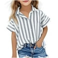 thumbnail image 1 of fatyb Boys Girls Short Sleeve Button down Shirts Kids Stripe Casual Loose Shirts Summer for 5-15 Years, 1 of 7