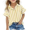 thumbnail image 1 of fatyb Boys Girls Short Sleeve Button down Shirts Kids Stripe Casual Loose Shirts Summer for 5-15 Years, 1 of 7