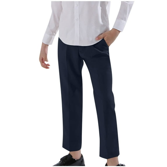 fatyb Boys Girls Suit Pants Kids School Uniform Pants with Pockets Dress Elastic Waist Straight Leg Pants