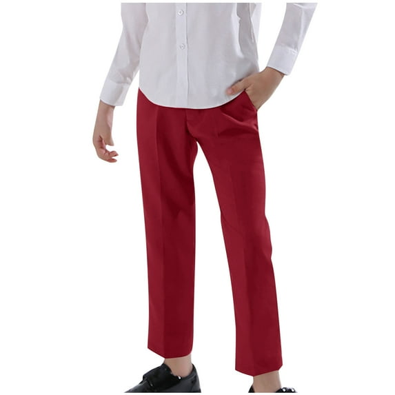 fatyb Boys Girls Suit Pants Kids School Uniform Pants with Pockets Dress Elastic Waist Straight Leg Pants