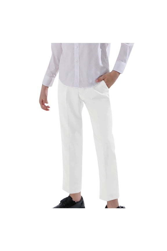 Boys Girls Suit Pants Kids School Uniform Pants with Pockets Dress Elastic Waist Straight Leg Pants