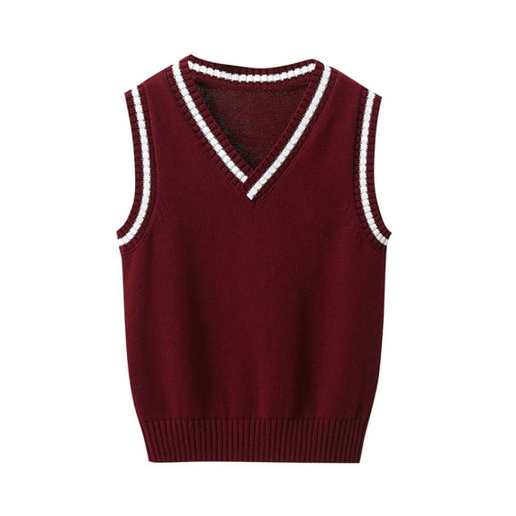 fatyb Boys Girls Sweater Vest V Neck School Uniform Vest for Kids Casual Knitted Sleeveless Pullover