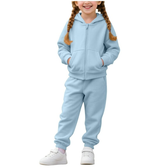 fatyb Boys Girls Sweatsuit Sets Fleece Lined Tracksuit Zip up Hoodies Sweatpants Activewear for School