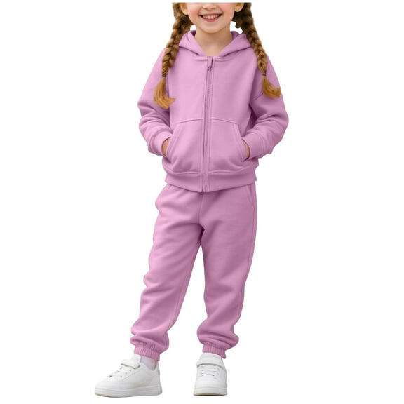 fatyb Boys Girls Sweatsuit Sets Fleece Lined Tracksuit Zip up Hoodies Sweatpants Activewear for School