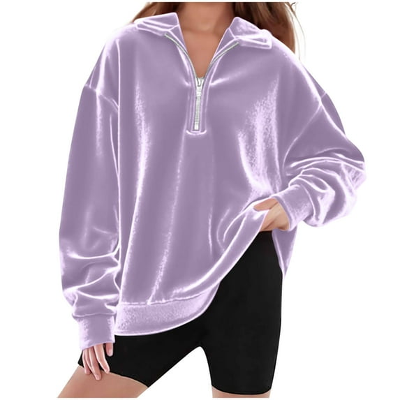 fatyb Boys Girls Velvet Oversized Sweatshirts Kids Quarter Zip Long Sleeve Velour Pullover with Collar