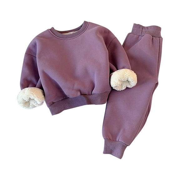 fatyb Boys Girls Winter Sweatsuit Fleece Lined Crewneck Pullover Sweatshirts Pants Kids Thick Clothes