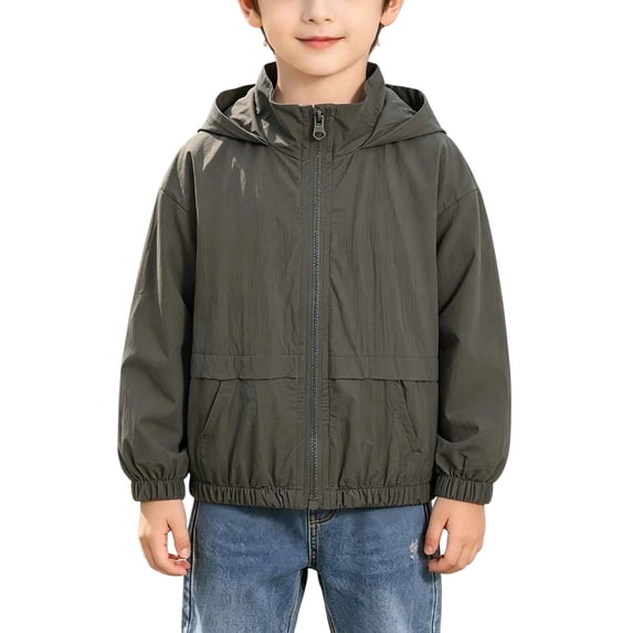 fatyb Boys Hooded Jackets Girls Lightweight Kids Zip up Casual Long Sleeve Outdoor Coat with Pockets