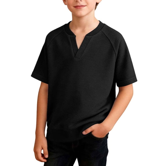 fatyb Boys Short Sleeve V Neck Tops Casual Solid Color Tee Shirts Boys Loose Lightweight Summer Clothes
