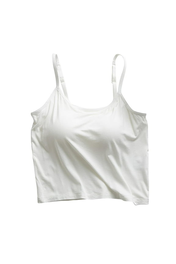 Built in Bra Camisole for Women Crop Tank Tops Adjustable Spaghetti Strap Padded Workout Shirts