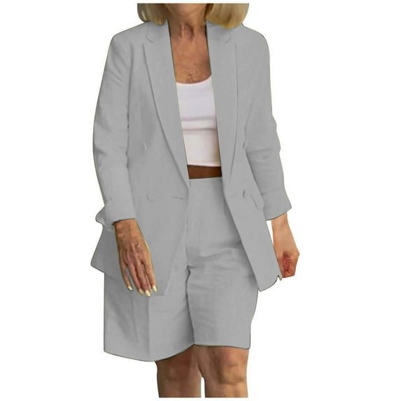 fatyb Business Casual Sets for Women 2 Piece Open Front Blazer and Shorts Set Office Work Clothes