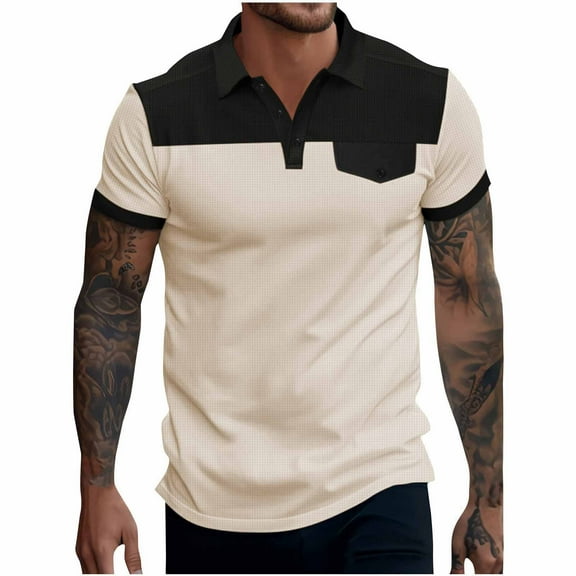 fatyb Button Tshirts for Men Color Block Collared Shirts Short Sleeve Comfy Summer Mens Work Tops