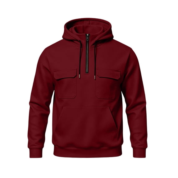 fatyb Cargo Hoodies for Men Quarter Zip Sweatshirts Long Sleeve Mens Hooded Pullover with Drawstring