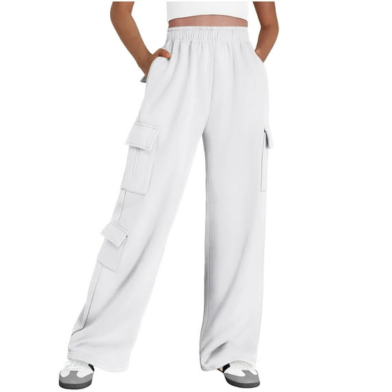 fatyb Cargo Sweatpants for Women Elastic Waist Casual Wide Leg Comfy Womens Lounge Trousers with Pockets