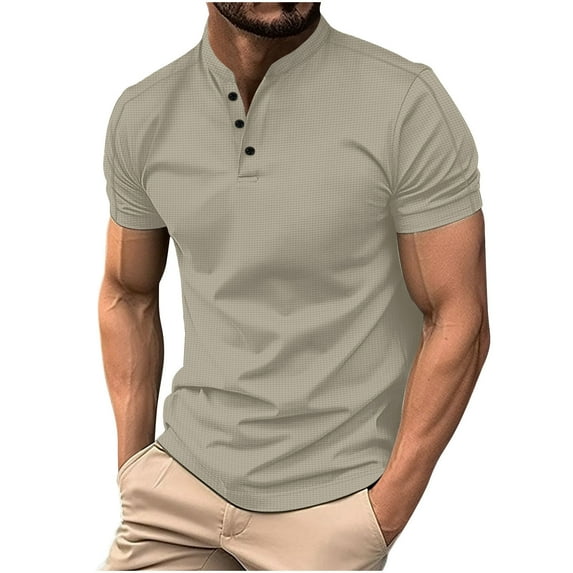 fatyb Casual Shirts Mens Summer Short Sleeve Button T Shirts Pullover Solid Color Comfortable Tee Tops