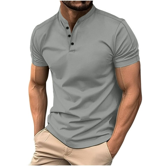 fatyb Casual Shirts Mens Summer Short Sleeve Button T Shirts Pullover Solid Color Comfortable Tee Tops