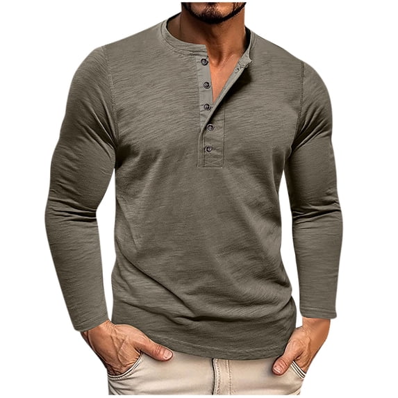 fatyb Casual Shirts for Men Long Sleeve Button Tee Solid Color Tops Lightweight Pullover Mens Clothes