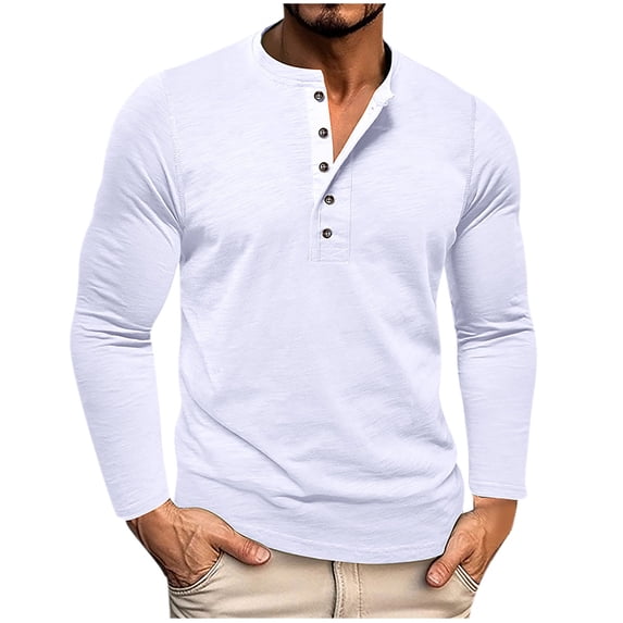 fatyb Casual Shirts for Men Long Sleeve Button Tee Solid Color Tops Lightweight Pullover Mens Clothes