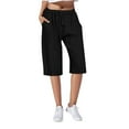 thumbnail image 1 of fatyb Casual Shorts Womens Knee Length Drawstring Plain Lightweight Straight Leg Short Pants with Pockets, 1 of 5