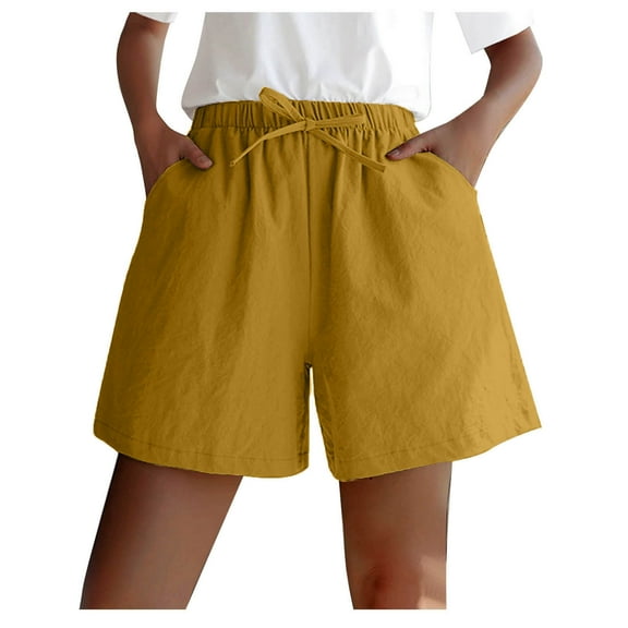 fatyb Casual Shorts for Women Elastic High Waist Loose Lounge Shorts Plain Wide Leg Shorts with Pockets