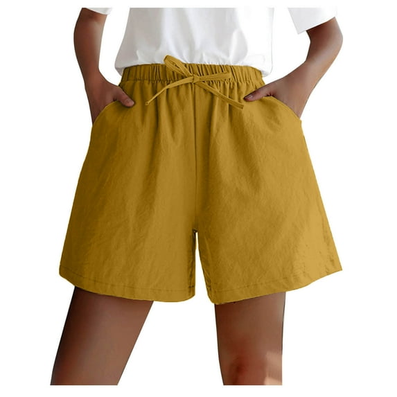 fatyb Casual Shorts for Women Elastic High Waist Loose Lounge Shorts Plain Wide Leg Shorts with Pockets