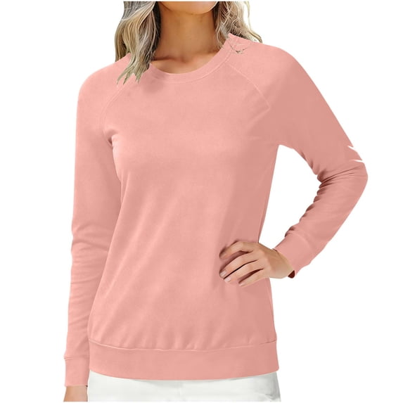 fatyb Casual Sweatshirts for Women Crew Neck Pullover Tops Long Sleeve Plain Lightweight Tunic Shirts