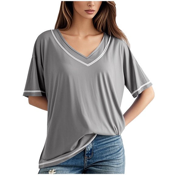 fatyb Casual Tshirts for Women V Neck Short Sleeve Loose Tee Tops Summer Lightweight Womens Blouses